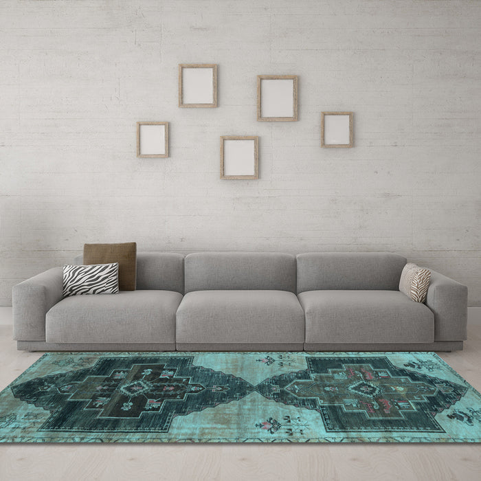Machine Washable Persian Light Blue Traditional Rug in a Living Room, wshtr3528lblu