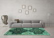 Machine Washable Persian Turquoise Traditional Area Rugs in a Living Room,, wshtr3528turq