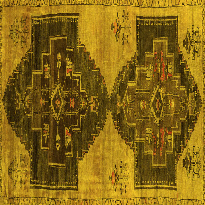 Square Machine Washable Persian Yellow Traditional Rug, wshtr3528yw