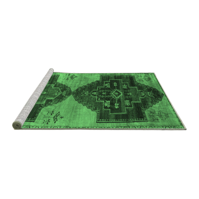 Sideview of Machine Washable Persian Emerald Green Traditional Area Rugs, wshtr3528emgrn
