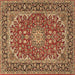 Square Machine Washable Medallion Brown Traditional Rug, wshtr3529brn