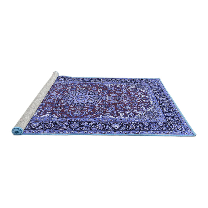 Sideview of Machine Washable Medallion Blue Traditional Rug, wshtr3529blu