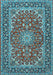 Machine Washable Medallion Light Blue Traditional Rug, wshtr3529lblu