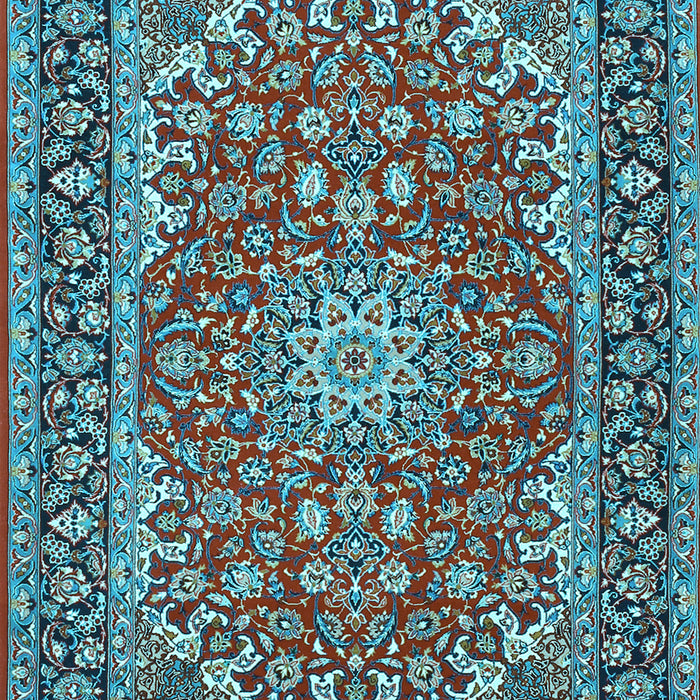 Machine Washable Medallion Light Blue Traditional Rug, wshtr3529lblu
