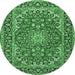 Round Machine Washable Medallion Emerald Green Traditional Area Rugs, wshtr3529emgrn