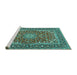 Sideview of Machine Washable Medallion Turquoise Traditional Area Rugs, wshtr3529turq