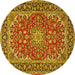 Round Machine Washable Medallion Yellow Traditional Rug, wshtr3529yw