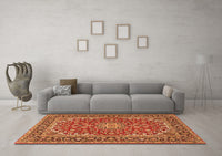 Machine Washable Medallion Orange Traditional Rug, wshtr3529org