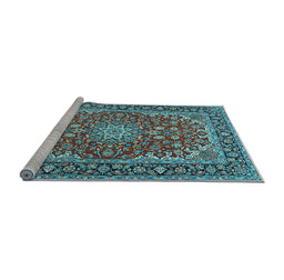 Sideview of Machine Washable Medallion Light Blue Traditional Rug, wshtr3529lblu