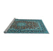 Sideview of Machine Washable Medallion Light Blue Traditional Rug, wshtr3529lblu