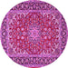 Round Machine Washable Medallion Pink Traditional Rug, wshtr3529pnk