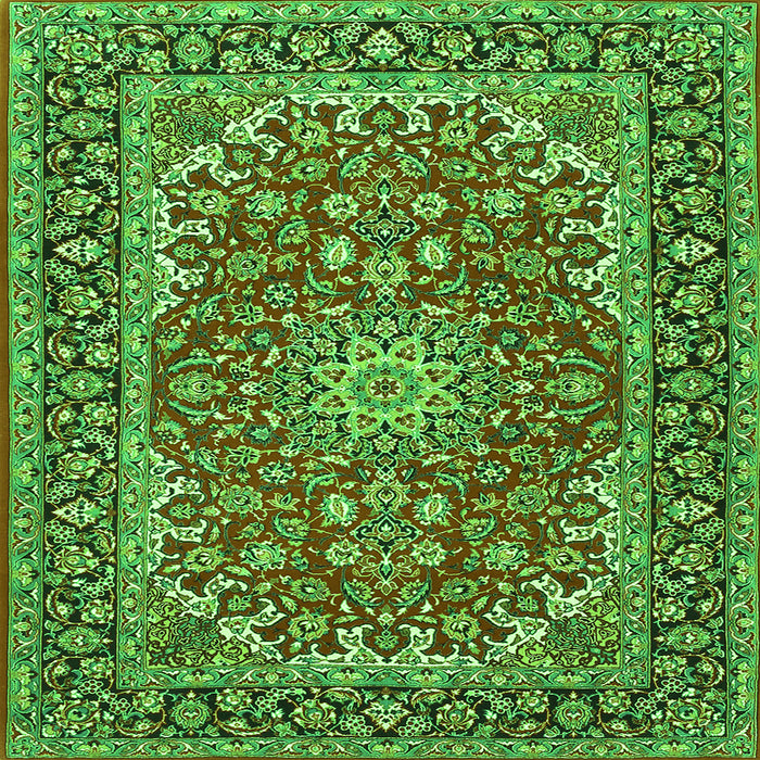Round Machine Washable Medallion Green Traditional Area Rugs, wshtr3529grn