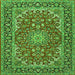 Round Machine Washable Medallion Green Traditional Area Rugs, wshtr3529grn