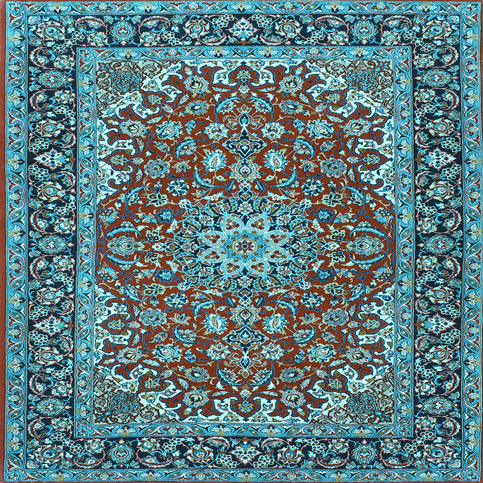 Square Machine Washable Medallion Light Blue Traditional Rug, wshtr3529lblu