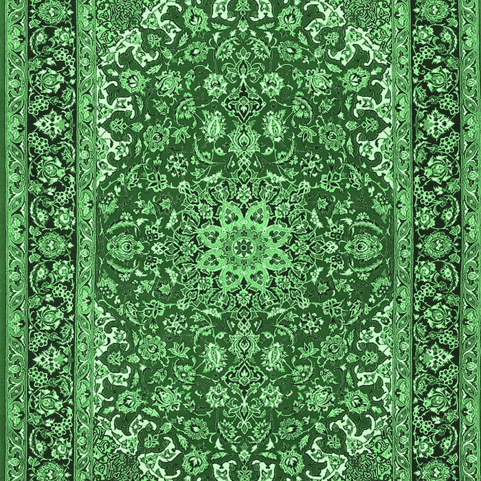 Machine Washable Medallion Emerald Green Traditional Area Rugs, wshtr3529emgrn