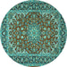 Round Medallion Turquoise Traditional Rug, tr3529turq