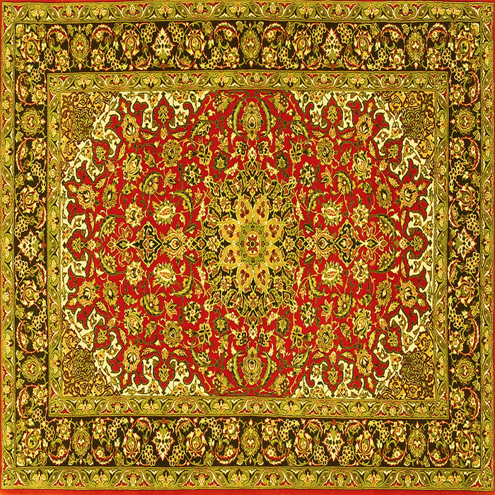 Square Machine Washable Medallion Yellow Traditional Rug, wshtr3529yw