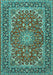 Machine Washable Medallion Turquoise Traditional Area Rugs, wshtr3529turq