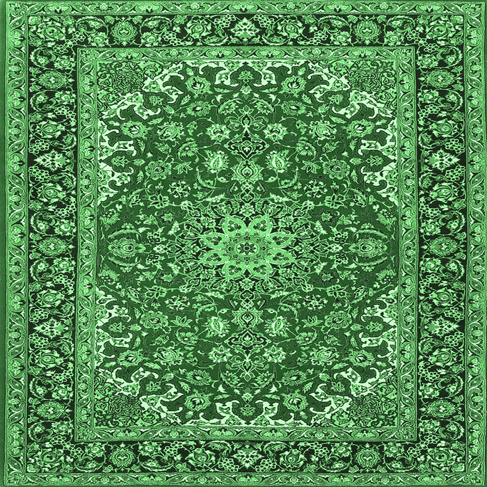 Square Machine Washable Medallion Emerald Green Traditional Area Rugs, wshtr3529emgrn