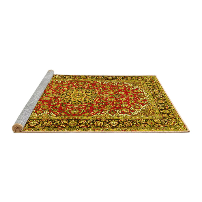 Sideview of Machine Washable Medallion Yellow Traditional Rug, wshtr3529yw