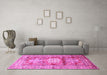 Machine Washable Geometric Pink Traditional Rug in a Living Room, wshtr352pnk