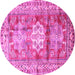 Round Machine Washable Geometric Pink Traditional Rug, wshtr352pnk