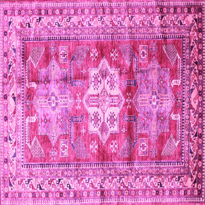 Square Machine Washable Geometric Pink Traditional Rug, wshtr352pnk