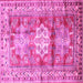 Square Machine Washable Geometric Pink Traditional Rug, wshtr352pnk