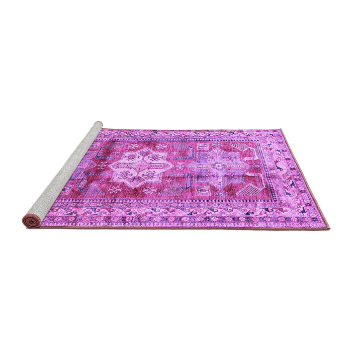 Sideview of Machine Washable Geometric Purple Traditional Area Rugs, wshtr352pur