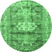 Round Machine Washable Geometric Emerald Green Traditional Area Rugs, wshtr352emgrn