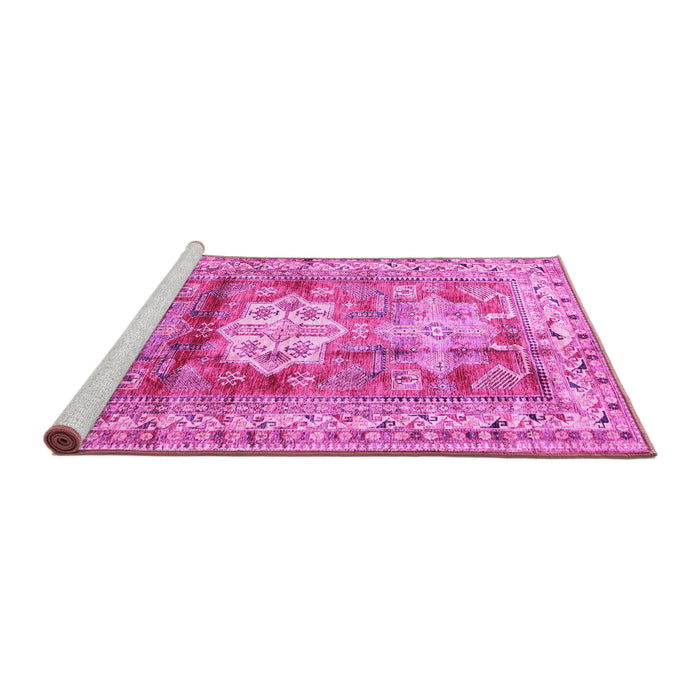 Sideview of Machine Washable Geometric Pink Traditional Rug, wshtr352pnk