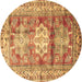 Round Machine Washable Geometric Brown Traditional Rug, wshtr352brn