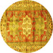 Round Geometric Yellow Traditional Rug, tr352yw