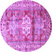 Round Geometric Purple Traditional Rug, tr352pur