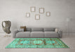 Machine Washable Geometric Turquoise Traditional Area Rugs in a Living Room,, wshtr352turq