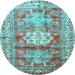 Round Geometric Light Blue Traditional Rug, tr352lblu