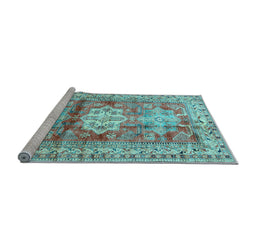 Sideview of Machine Washable Geometric Light Blue Traditional Rug, wshtr352lblu