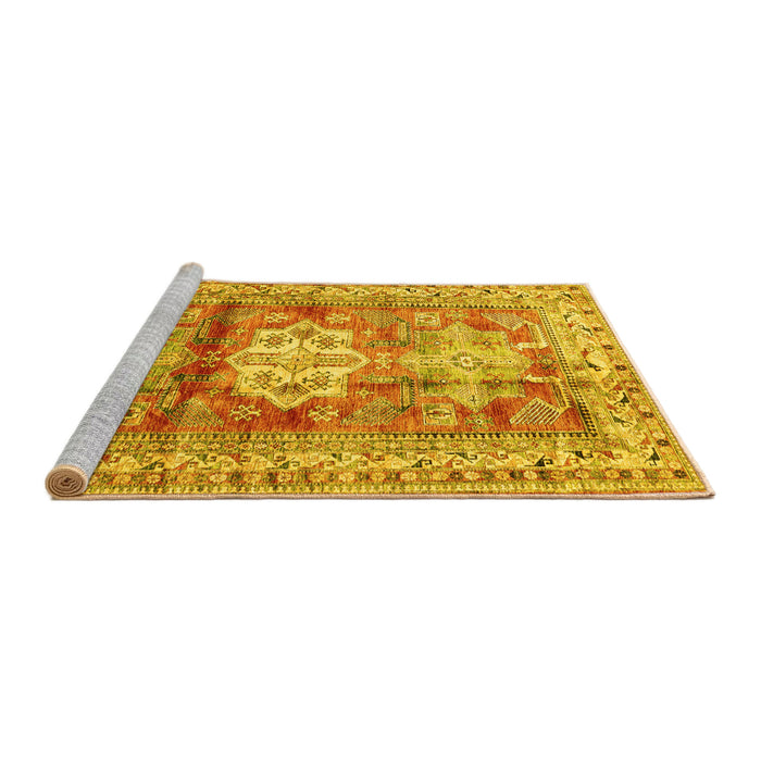 Sideview of Machine Washable Geometric Yellow Traditional Rug, wshtr352yw