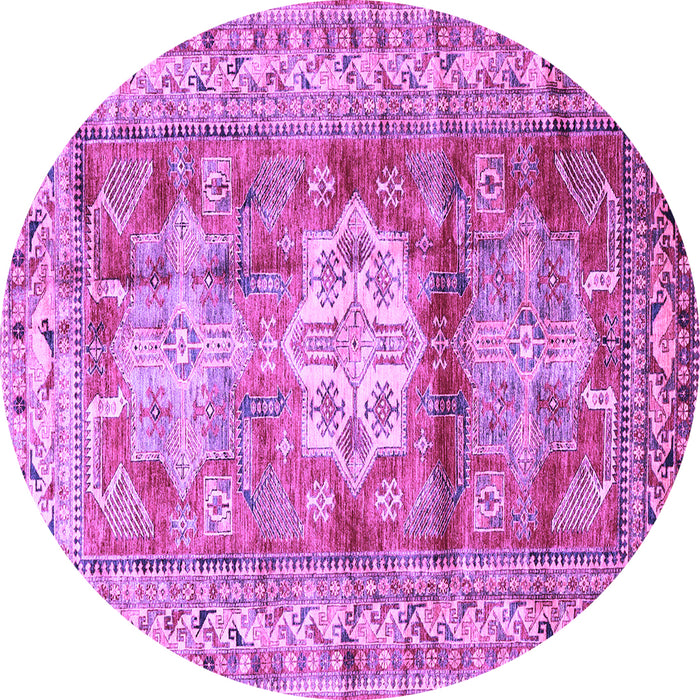 Round Machine Washable Geometric Purple Traditional Area Rugs, wshtr352pur