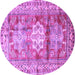Round Machine Washable Geometric Purple Traditional Area Rugs, wshtr352pur