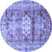 Round Geometric Blue Traditional Rug, tr352blu