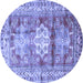 Round Machine Washable Geometric Blue Traditional Rug, wshtr352blu