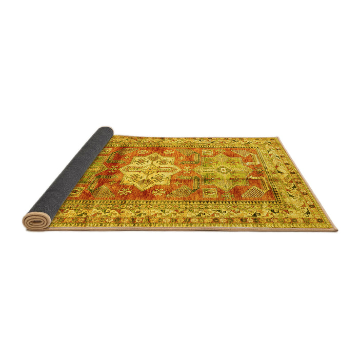 Sideview of Geometric Yellow Traditional Rug, tr352yw