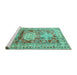 Sideview of Machine Washable Geometric Turquoise Traditional Area Rugs, wshtr352turq