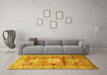 Machine Washable Geometric Yellow Traditional Rug in a Living Room, wshtr352yw