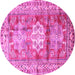 Round Geometric Pink Traditional Rug, tr352pnk