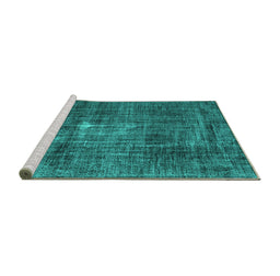 Sideview of Machine Washable Persian Turquoise Traditional Area Rugs, wshtr3530turq