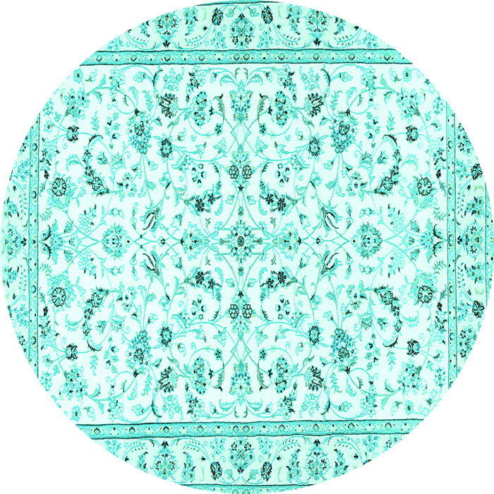 Round Machine Washable Persian Turquoise Traditional Area Rugs, wshtr3531turq