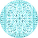 Round Machine Washable Persian Light Blue Traditional Rug, wshtr3531lblu