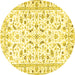 Round Machine Washable Persian Yellow Traditional Rug, wshtr3531yw